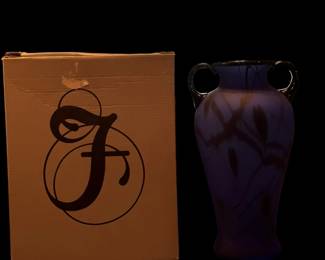 FENTON Limited Edition "Braveheart" Blue Cobalt Hanging Hearts Vase