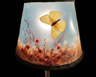 Vintage Acrylic Lamps with VAN BRIGGLE Butterfly and Flower Shades - PAIR