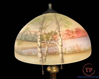 FENTON Reverse Painted Limited Edition Lamp from HANDEL Mould "Spring Woods" by FRANCES BURTON (362 of 500)