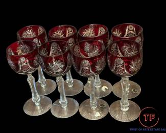 Hand Cut Ruby Red Crystal Goblets