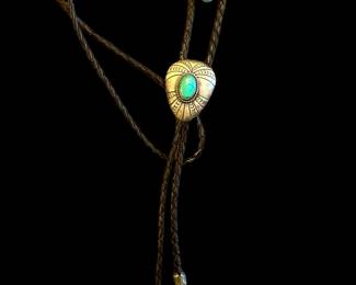 SET - Sterling with Turquoise Bolo Tie WITH Sterling and Turquoise Cufflinks