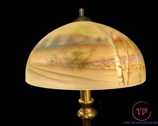FENTON Reverse Painted Limited Edition Lamp from HANDEL Mould "Spring Woods" by FRANCES BURTON (193 of 500)