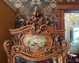 Antique Hand Carved Italian Rococo Style Display Cabinet with Hand Painted Murals (2 OF 2)
