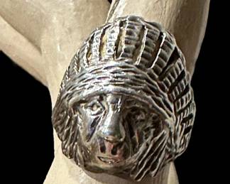 Sterling SILVER Indian Chief Biker's Ring