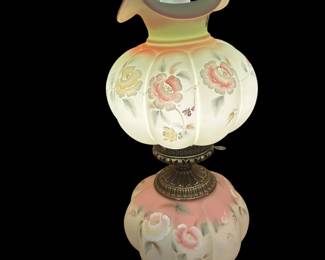 FENTON Limited Edition Lotus Mist Rose Nectar Gone With The Wind Lamp (896/950)