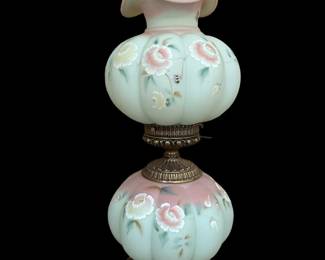 FENTON Limited Edition Lotus Mist Rose Nectar Gone With The Wind Lamp (896/950)