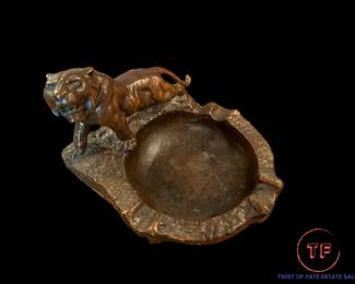 Vintage ARMOR BRONZE Figural Tiger Ashtray