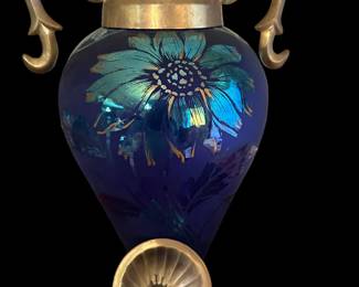 FENTON Limited Edition Art Glass Urn with Metal Gilded Handle and Top by MARTHA REYNOLDS