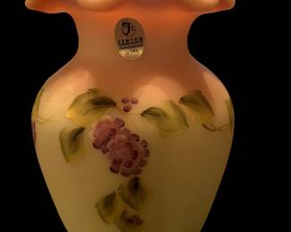 FENTON Lotus Mist Green Burmese Vase - Signed by TOM FENTON