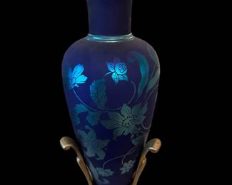 2005 FENTON Art Glass  Favrene Centennial Amphora Vase w/ Stand - Nancy FENTON Signature Piece (2 OF2)