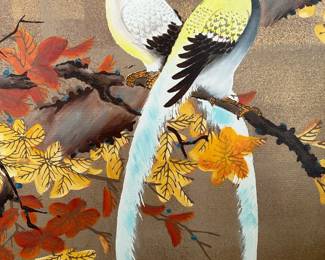 Vintage Original Oil on Canvas Chinese Bird Scene