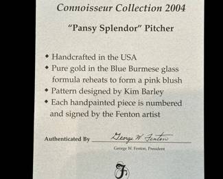 FENTON Limited Edition Pansy Splendor Pitcher