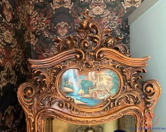 Antique Hand Carved Italian Rococo Style Display Cabinet with Hand Painted Murals (1 OF 2)