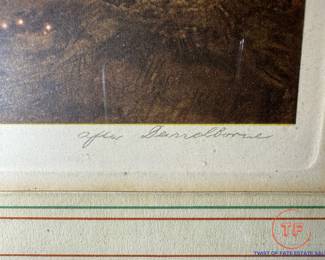 Framed Vintage Monochrome Etching Bridge Scene Signed After LUCIEN DASSELBORNE