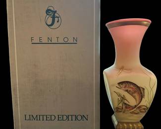 FENTON Limited Edition Leaping Trout Burmese Vase - Signed by TOM FENTON