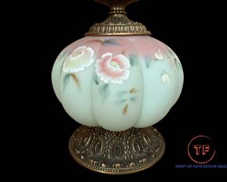 FENTON Limited Edition Lotus Mist Rose Nectar Gone With The Wind Lamp (896/950)