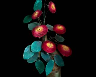 Plaster Conch Shell Base with Faux Glass Flowering Plant

