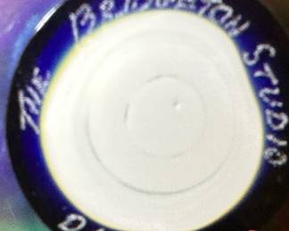 Vintage BRIDGETON STUDIO Art Glass Paperweight on Ornate Brass Stand