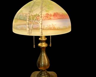 FENTON Reverse Painted Limited Edition Lamp from HANDEL Mould "Spring Woods" by FRANCES BURTON (362 of 500)
