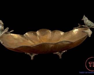Large Footed Brass Centerpiece with Figural Bird Handles