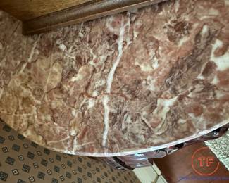 Victorian Style Marble Topped Hand Carved Half Moon Tables - PAIR