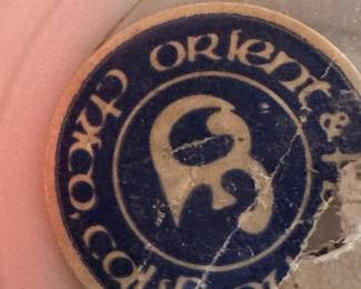 Vintage ORIENT & FLUME Art Glass Paperweight on Ornate Brass Stand