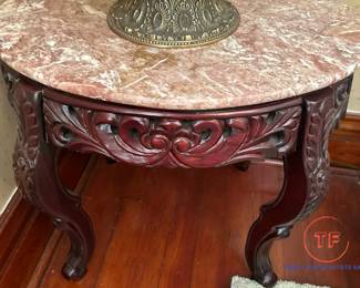 Victorian Style Marble Topped Hand Carved Side Table (1 OF 2)