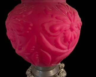 FENTON for LG WRIGHT Ruby Satin Puffy Glass Regal ORCHID Lamp (1 OF 2)