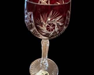 Hand Cut Ruby Red Cordial Crystal Glasses
