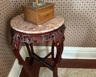 Victorian Style Marble Topped Hand Carved Half Moon Tables - PAIR
