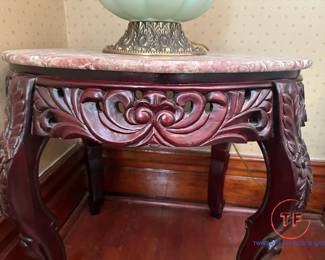 Victorian Style Marble Topped Hand Carved Side Table (1 OF 2)