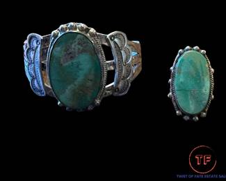 Sterling Turquoise Bracelet and Ring Set