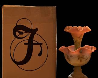 FENTON Limited Edition Lotus Mist Burmese Glass Epergne