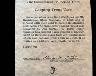 FENTON Limited Edition Leaping Trout Burmese Vase - Signed by TOM FENTON