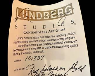 LUNDBERG Art Glass Vase "Red Splash on Gold Petite Corset"