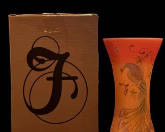 FENTON Limited Edition Regal Peacock Burmese Glass Vase