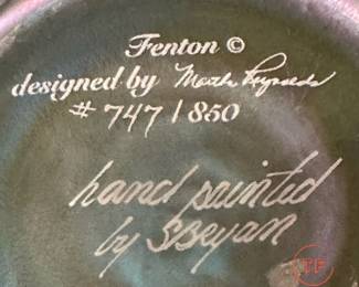 FENTON Limited Edition Favrene Art Glass Vase with Coralene Flowers and Gold Lattice by MARTHA REYNOLDS