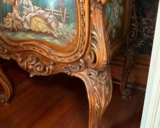Antique Hand Carved Italian Rococo Style Display Cabinet with Hand Painted Murals (1 OF 2)