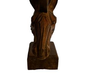 Hand Carved Wood Zebra Bust on Wood Stand