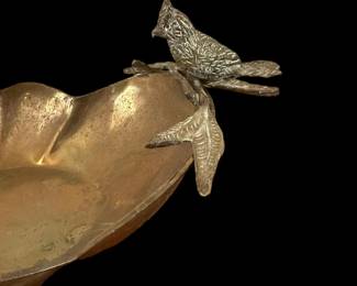 Large Footed Brass Centerpiece with Figural Bird Handles