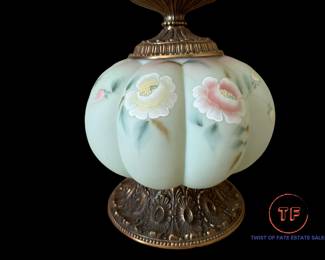 FENTON Limited Edition Lotus Mist Rose Nectar Gone With The Wind Lamp (881/950)