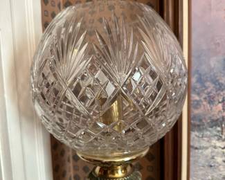 Art Deco Crystal Cut Globe Brass Banquet Lamp
