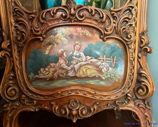 Antique Hand Carved Italian Rococo Style Display Cabinet with Hand Painted Murals (1 OF 2)
