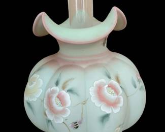 FENTON Limited Edition Lotus Mist Rose Nectar Gone With The Wind Lamp (896/950)