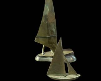 MCM Brass Windsurfer Sculpture and Brass Sailboat Sculpture
