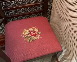 1940's Mahogany Gossip Seat with Needle Point Cushion