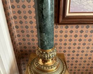 Art Deco Crystal Cut Globe Brass Banquet Lamp