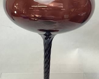 VTG. PURPLE ART GLASS VASE, 12H