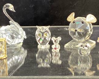 (13) SWAROVSKI CRYSTAL FIGURINES, SWAN, OWL, MOUSE, FROG, TELEPHONE, HOURGLASS, DUCK, BEAR, CAT, 