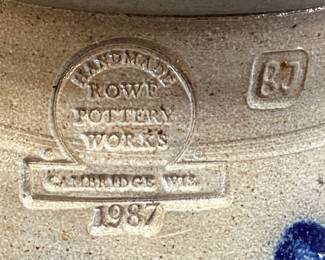 BLUE DECORATED JAR & LID SIGNED ROWE